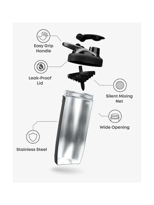 SmartShake Smart Reforce Shaker Proteine 900ml Oțel inoxidabil Gri