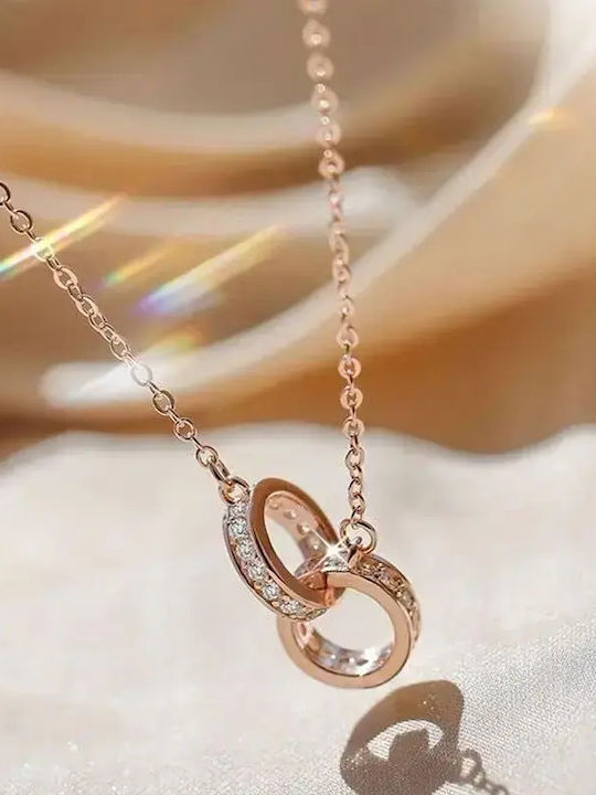 By Queen Ασημένιο Κολιέ 925 Eternal Love Rose Gold Λευκά Ζιργκόν