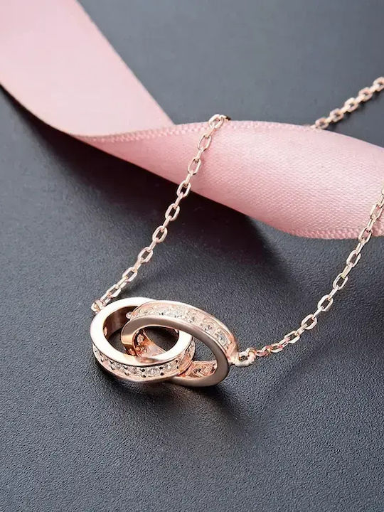 By Queen Ασημένιο Κολιέ 925 Eternal Love Rose Gold Λευκά Ζιργκόν