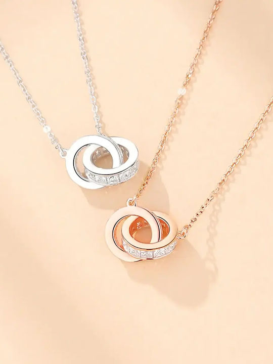 By Queen Ασημένιο Κολιέ 925 Eternal Love Rose Gold Λευκά Ζιργκόν