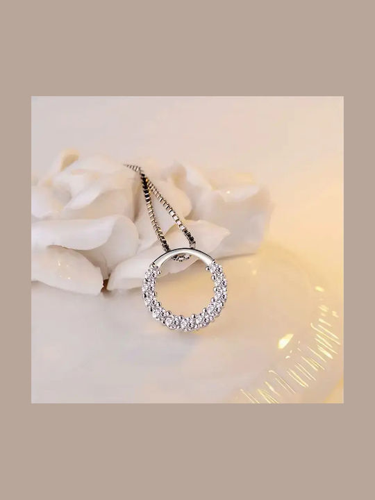 By Queen Ασημένιο Κολιέ 925 Crystal Circle Λευκά Ζιργκόν