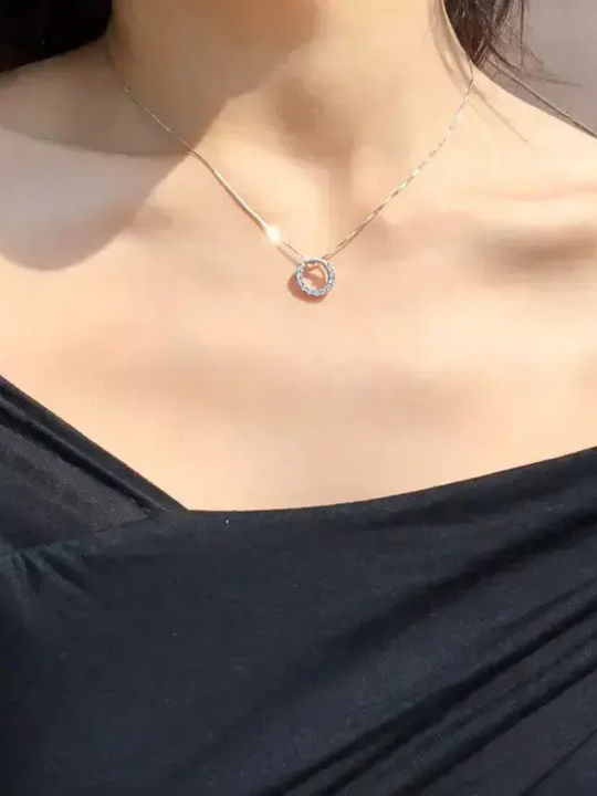 By Queen Ασημένιο Κολιέ 925 Crystal Circle Λευκά Ζιργκόν