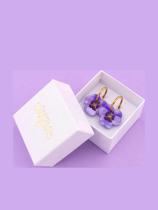 Earrings Coucou Suzette Purple Pansy Gold Plated Steel 3 Micron & Acetate 4.5 X 2 Cm
