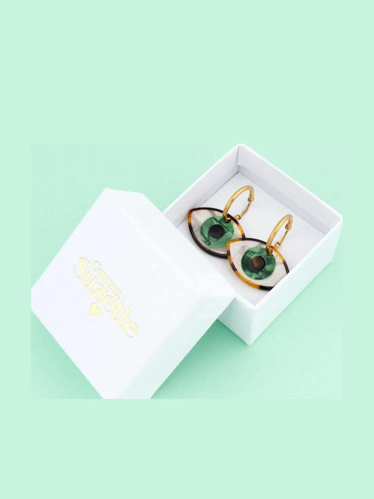 Coucou Suzette Green Eyes Earrings Gold Plated Steel 3 Micron & Acetate 3.5 X 3.1 Cm