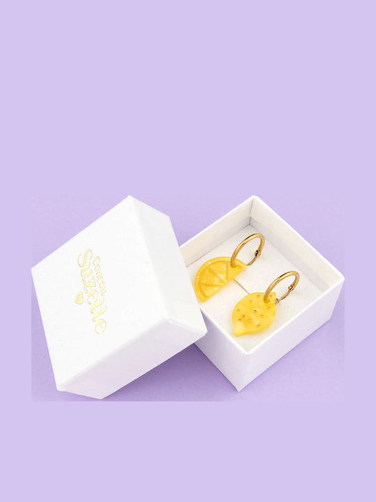 Coucou Suzette Lemon Earrings Gold Plated Steel 0.3 Micron & Acetate Ø 3.9 Cm