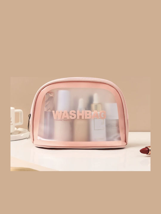 Transparent Waterproof Semicircular Toiletry Bag with Zipper Women's Pink