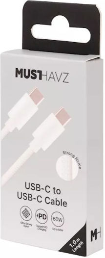 Musthavz Кабел USB-C мъжки - USB-C 60W PD Бял 1m