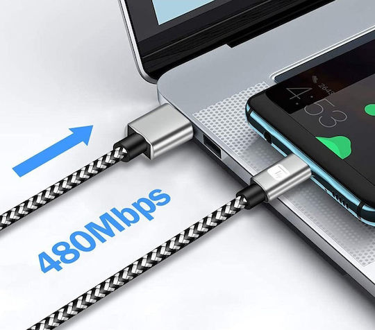Techly Плетен USB 2.0 кабел USB-C мъжки – USB-A Черен 2 m ICOC MU2AC-020-AL