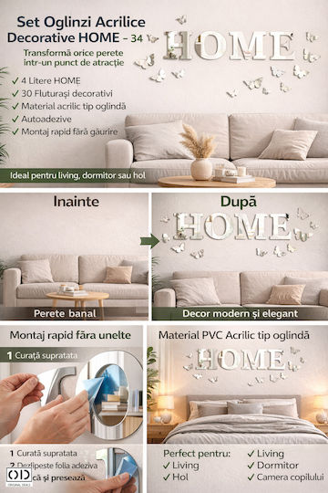 Set 34 Decorative Self-adhesive Acrylic Mirrors Home Text Butterflies Acrylic Pvc Wall Furniture Original Deals