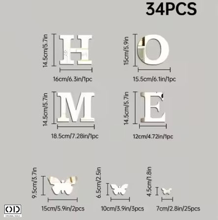 Set 34 Decorative Self-adhesive Acrylic Mirrors Home Text Butterflies Acrylic Pvc Wall Furniture Original Deals