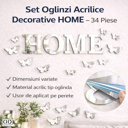 Set 34 Decorative Self-adhesive Acrylic Mirrors Home Text Butterflies Acrylic Pvc Wall Furniture Original Deals