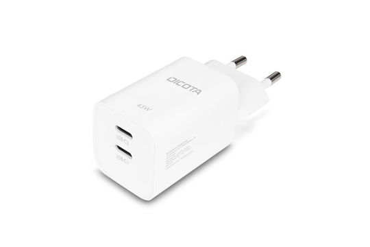 Dicota Зарядно устройство без кабел GaN с 2 USB-C порта 45 W Power Delivery, бяло (D32182)
