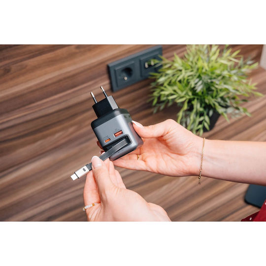 Verbatim GaN-Ladegerät mit USB-A- und USB-C-Anschluss und USB-C-Kabel 70 W Power Delivery / Quick Charge 3.0 Grau (32059)