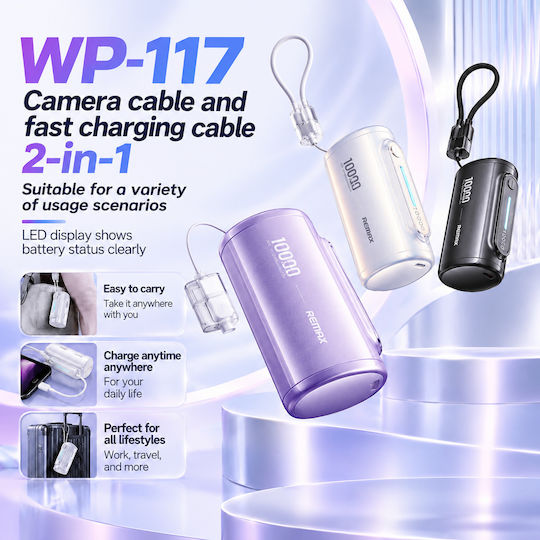 Remax WP-117 Power Bank 10000mAh 22.5W Power Delivery / Quick Charge Μωβ