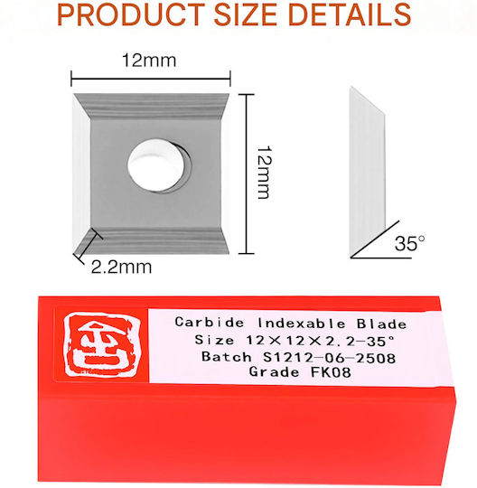 Set De 10 Plăcuțe Amovibile Din Carburi Metalice CNC 12x12x2,2 Mm Unghi De 35 De Grade 4 Muchii Indexabile Acoperire ATS Freze Pentru Rindeluirea Și Nivelarea Lemnului