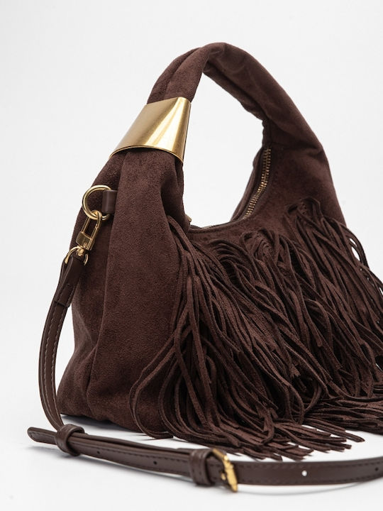 Knitted Women's Hobo Bag Dark Brown Suede