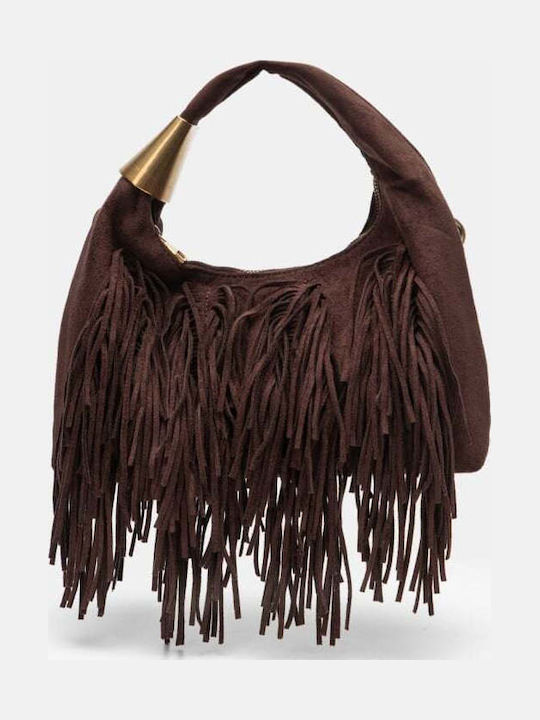 Knitted Women's Hobo Bag Dark Brown Suede