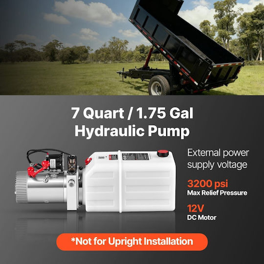 Vevor Hydraulic Pump 7L Single-Acting Trailer Pump Maximum Relief Pressure 22MPa Flow Rate 3.4L/min DC 12V 1.6kW Hydraulic Power Unit Car Lift Dump Trailer Horizontal Mounting