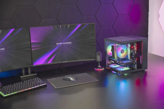 Mars Gaming MC-CUBE Gaming Midi Tower Computer Case with Side Window and RGB Lighting Black