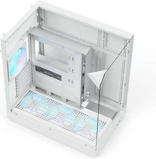 V2-F Gaming Middle Tower Carcasă PC cu Panou Lateral și Iluminare RGB Alb
