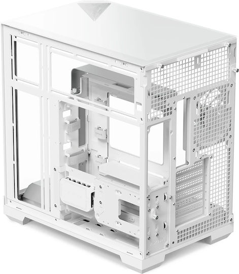 V2-F Gaming Middle Tower Carcasă PC cu Panou Lateral și Iluminare RGB Alb