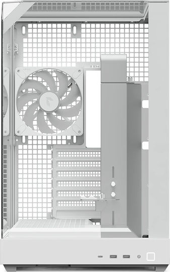 V2-F Gaming Middle Tower Carcasă PC cu Panou Lateral și Iluminare RGB Alb