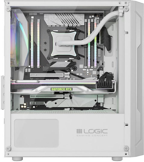 Logic Aramis ARGB Gaming Mini-Turm Computergehäuse mit Seitenfenster Weiß