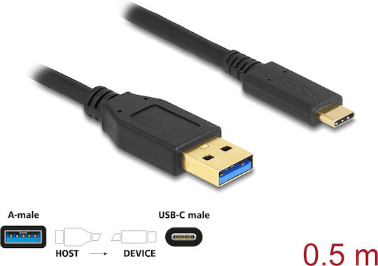 DeLock USB 3.2 Cable USB-C Male - USB-A Black 0.5m 83869