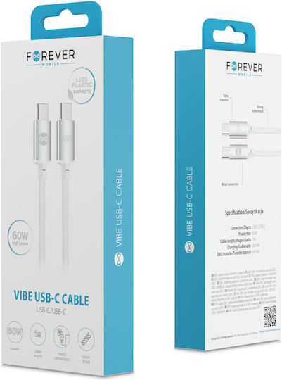Forever Кабел USB-C мъжки - USB-C 60W Сребрист 1м