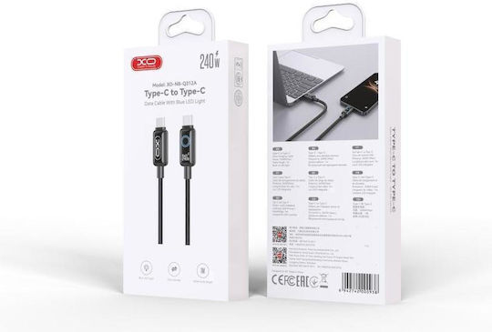 XO Braided / LED USB 2.0 Cable USB-C male - USB-C 240W PD Μπλε 1m 16.005.0419