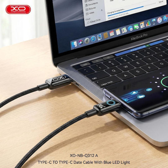 XO Braided / LED USB 2.0 Cable USB-C male - USB-C 240W PD Μπλε 1m 16.005.0419