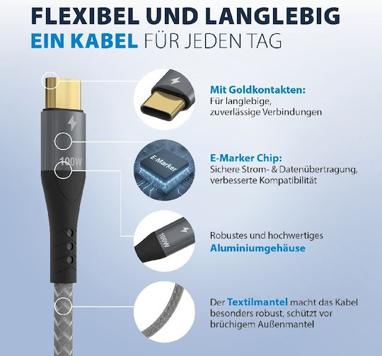 EFB Cablu USB 2.0 USB-C Masculin - USB-C 100W PD 3m USB-CC-00004