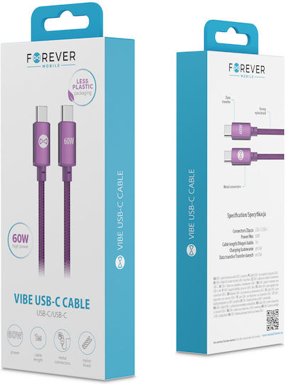 Forever Кабел USB-C мъжки – USB-C 60W Червен 1 m