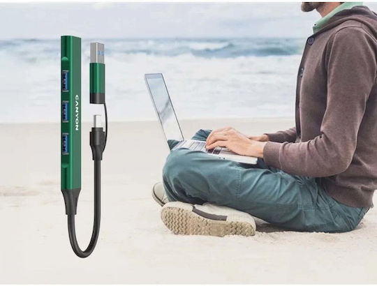 Canyon USB Хъб 4 Порта USB 2.0 с Връзка USB-A Зелен