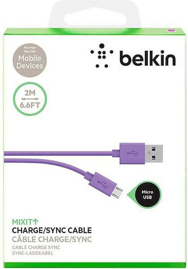 Belkin Regular USB 2.0 to micro USB Cable Μωβ 2m (F2CU012bt2M-PUR) 1τμχ