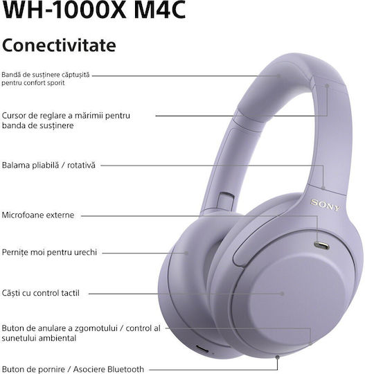 Sony WH-1000XM4C Căști Audio Wireless Bluetooth Over Ear cu 27 Ore Autonomie Violet
