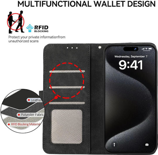 Abeel Xiaomi Redmi Note 15 Pro+ 5G Color Block Magnetic RFID Кожен Калъф-Книга С RFID Защита Черно-Зелен