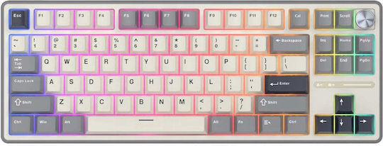 Royal Kludge S85 Ασύρματο Gaming Μηχανικό Πληκτρολόγιο Tenkeyless με Custom Brown διακόπτες και RGB φωτισμό (Αγγλικό US) Beige/Gray