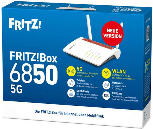 AVM FRITZ!Box 6850 5G v2 Wireless 5G Router Wi‑Fi 4 with 4 Gigabit Ports