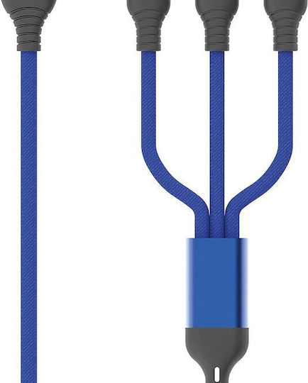 2GO USB към Lightning / Type-C / micro USB Кабел Син 1.2м 797360