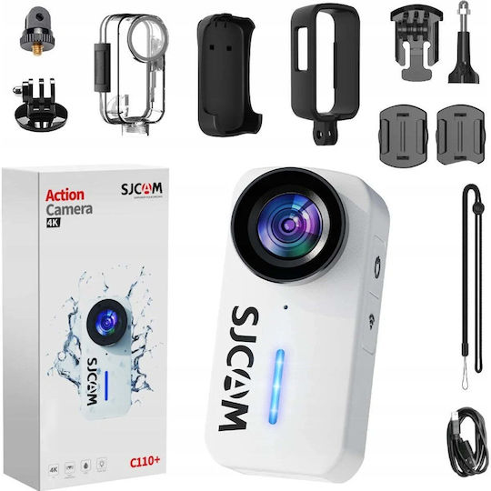 SJCAM C110+ Action Camera 4K Ultra HD Υποβρύχια (με Θήκη) Standard με Οθόνη και Wi-Fi Λευκή