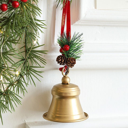 Figurină Metalică de Crăciun în Formă de Clopot, Aurie, Lungime 8 cm