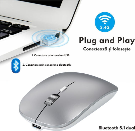 Mouse Bluetooth Ergonomic Wireless Gri Deschis