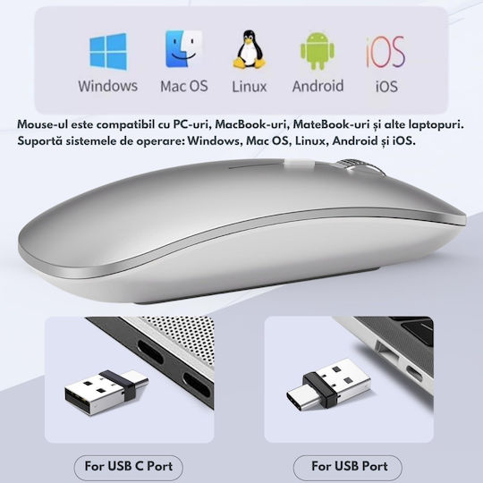 Mouse Bluetooth Ergonomic Wireless Gri Deschis