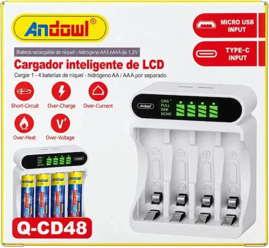 Andowl Q-CD48 USB Ladegerät 4 Batterien Ni-MH Größe AA