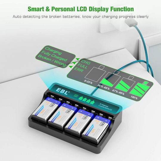 EBL C906 Ladegerät 4 Batterien Ni-Cd/Ni-MH Größe AA/AAA/9V/D