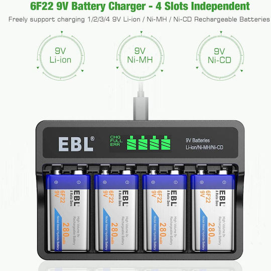 EBL C906 Ladegerät 4 Batterien Ni-Cd/Ni-MH Größe AA/AAA/9V/D