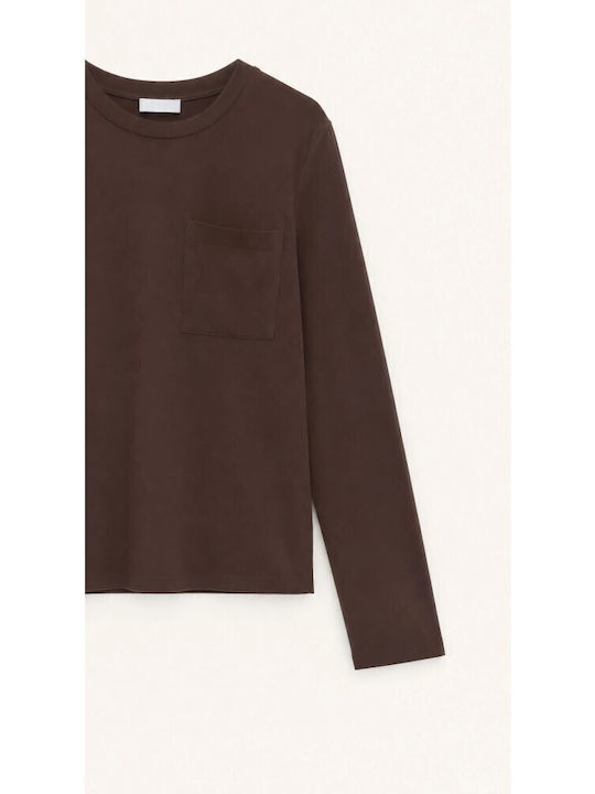 Women's Long Sleeve Wool Sweater Brown