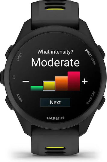Garmin Forerunner 170 Music 43 mm Smartwatch rezistent la apă cu monitorizarea ritmului cardiac (Negru cu curea neagră/galben amped)