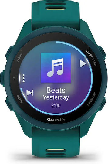 Garmin Forerunner 170 Music 43 mm Wasserdichte Smartwatch mit Herzfrequenzmesser (Petrolgrün Zitronengelb)